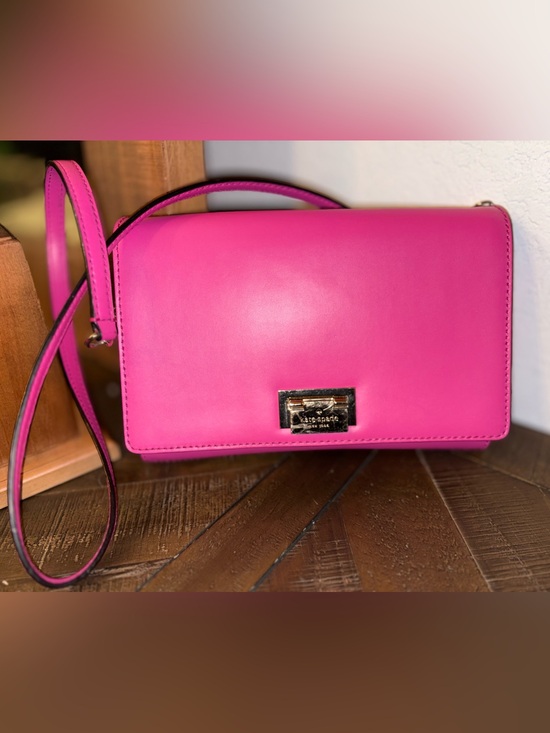 kate spade Handbags - Kate Spade Hot Pink Leather Convertible Clutch Crossbody Gold Turn Lock